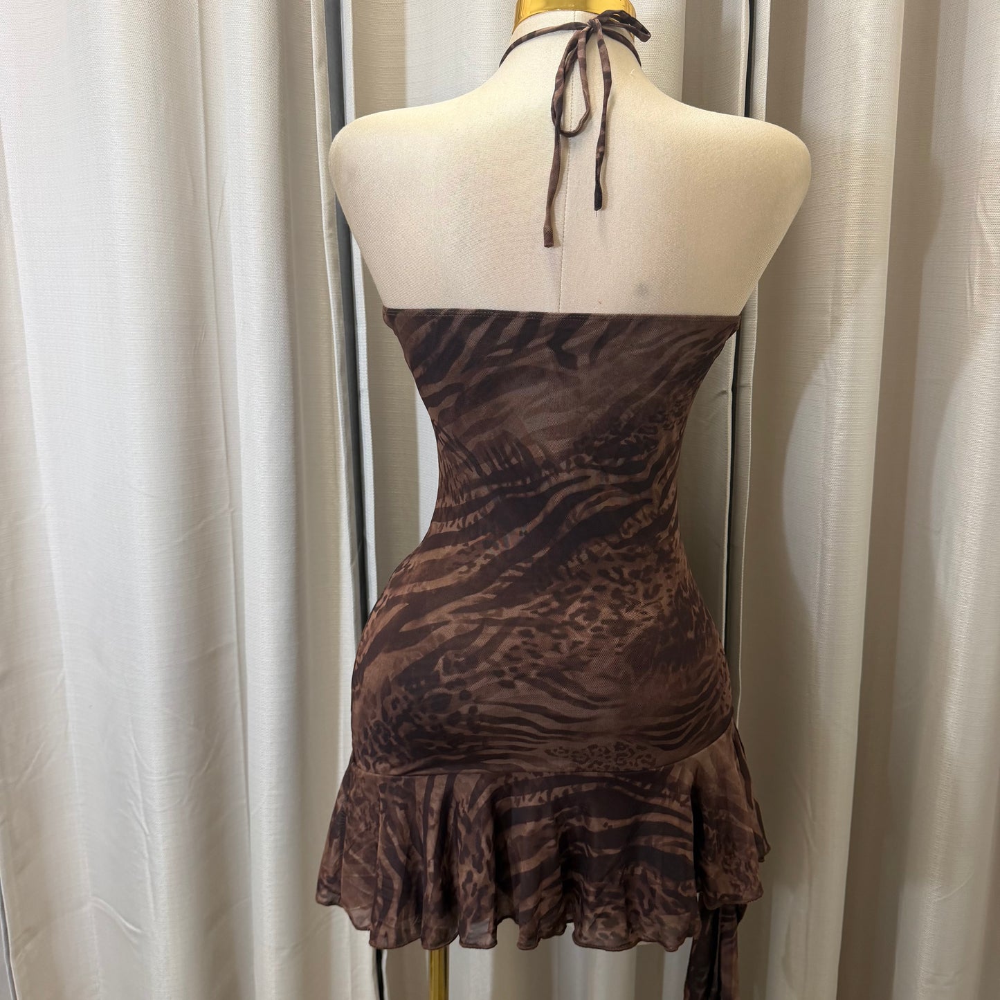 Halter Leopard Dress-Brown