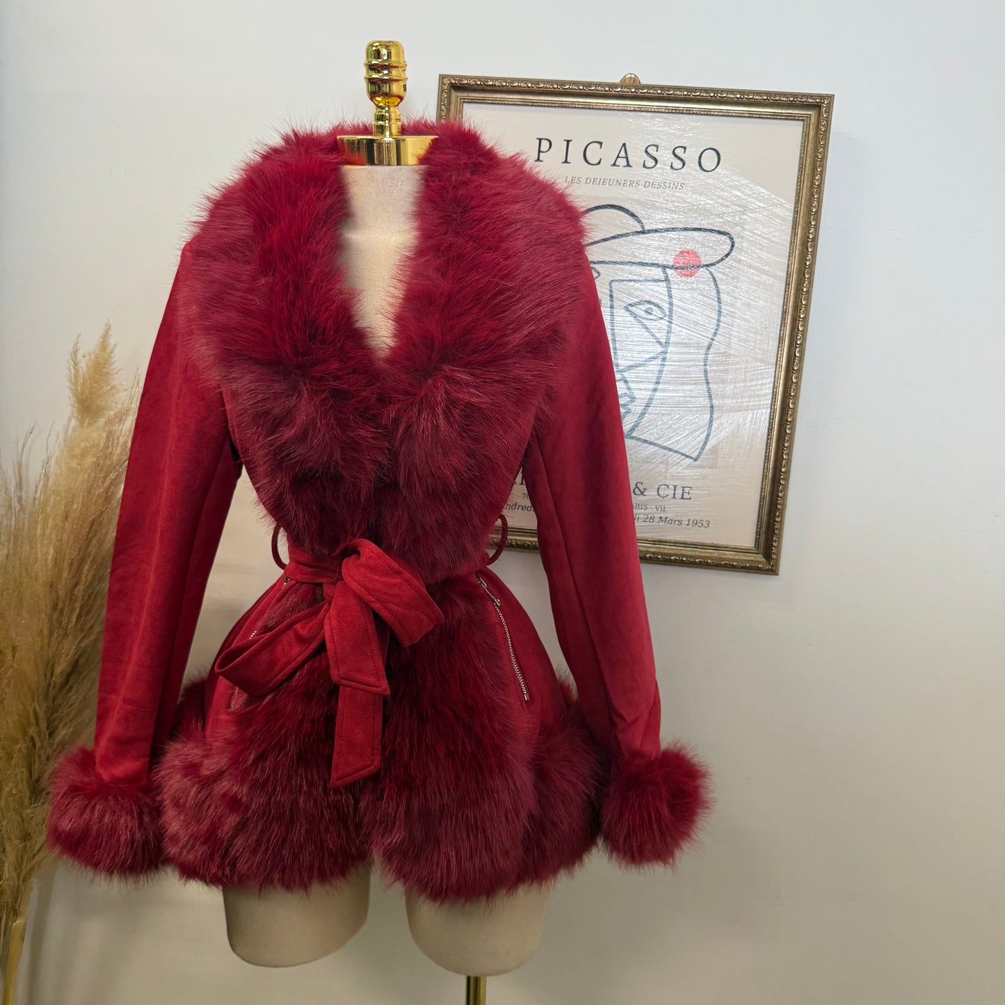Dynasty Luxe Fur-Trimmed Coat Red