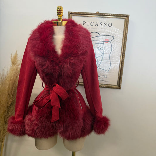 Dynasty Luxe Fur-Trimmed Coat Red