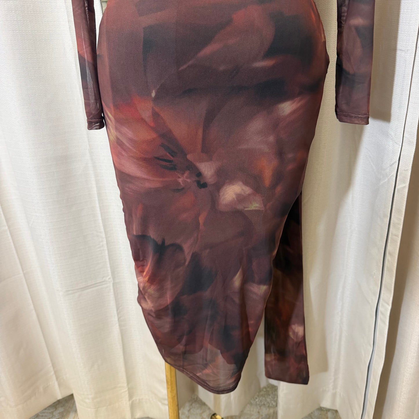 Long sleeve Front Sash Midi Dress-Multi Colored