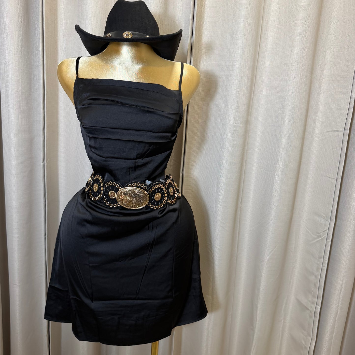 PL-spaghetti Satin Mini Dress-Black