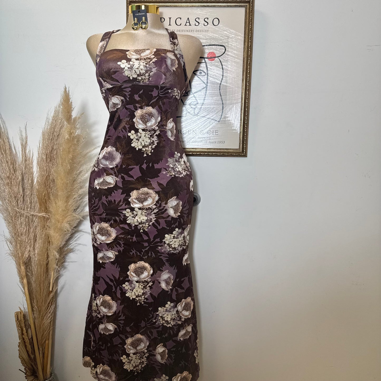 Lace Up back Midi Dress-Chocolate