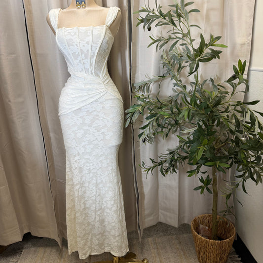 Bustier Bodice With Twist On the Side Maxi Dress-Cream