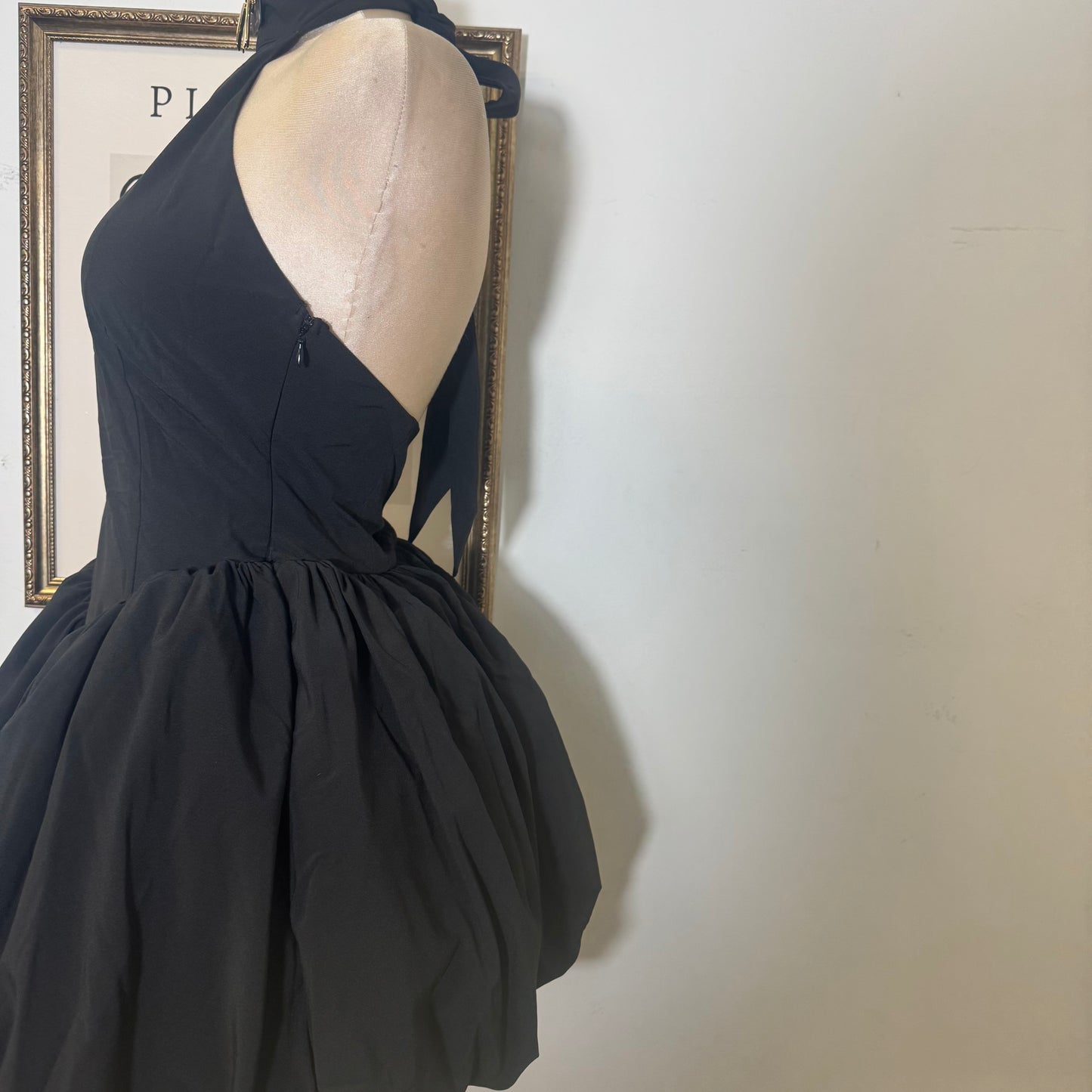 Crepe High Halter Neckline Bow tie Detail Dress-Black