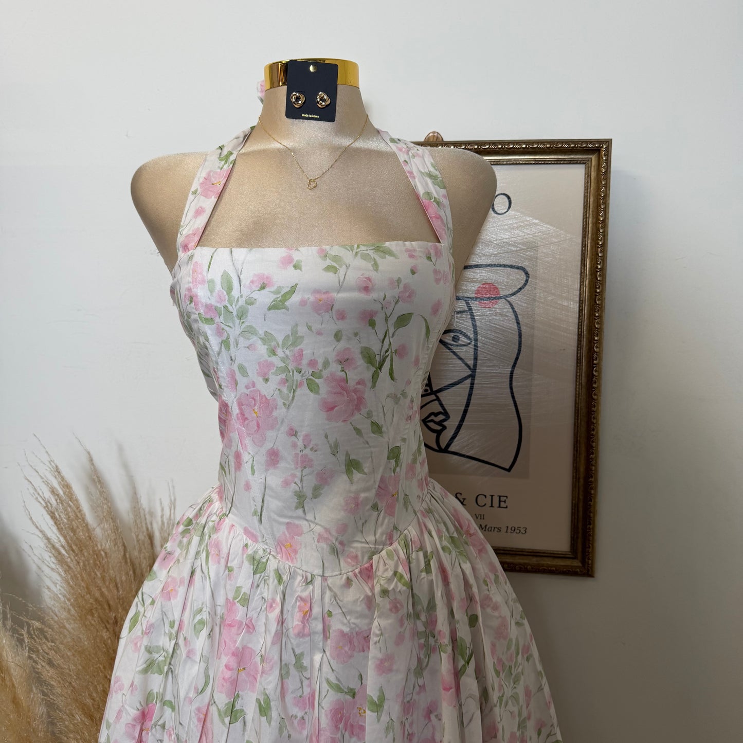 Halter corset Midi Dress-Pink