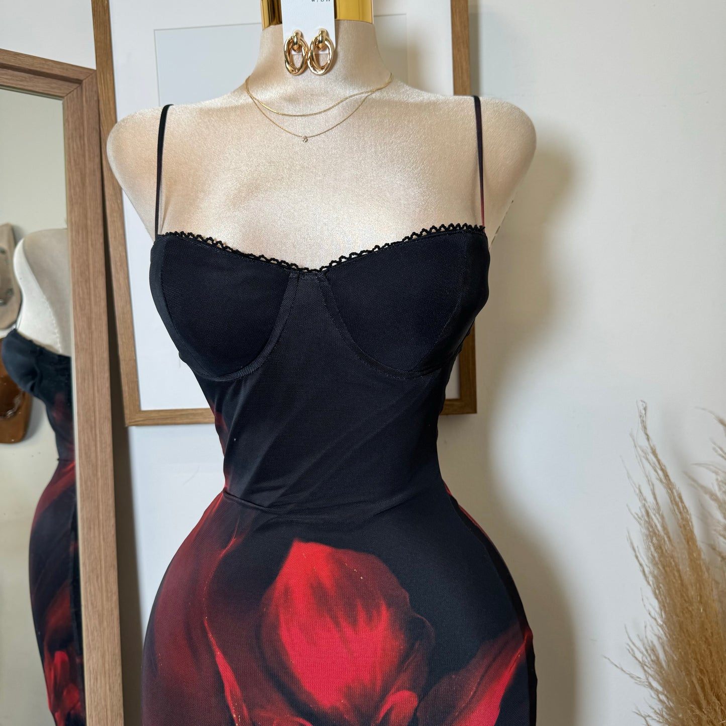 Alivis Mesh Spaghetti Dress-Black