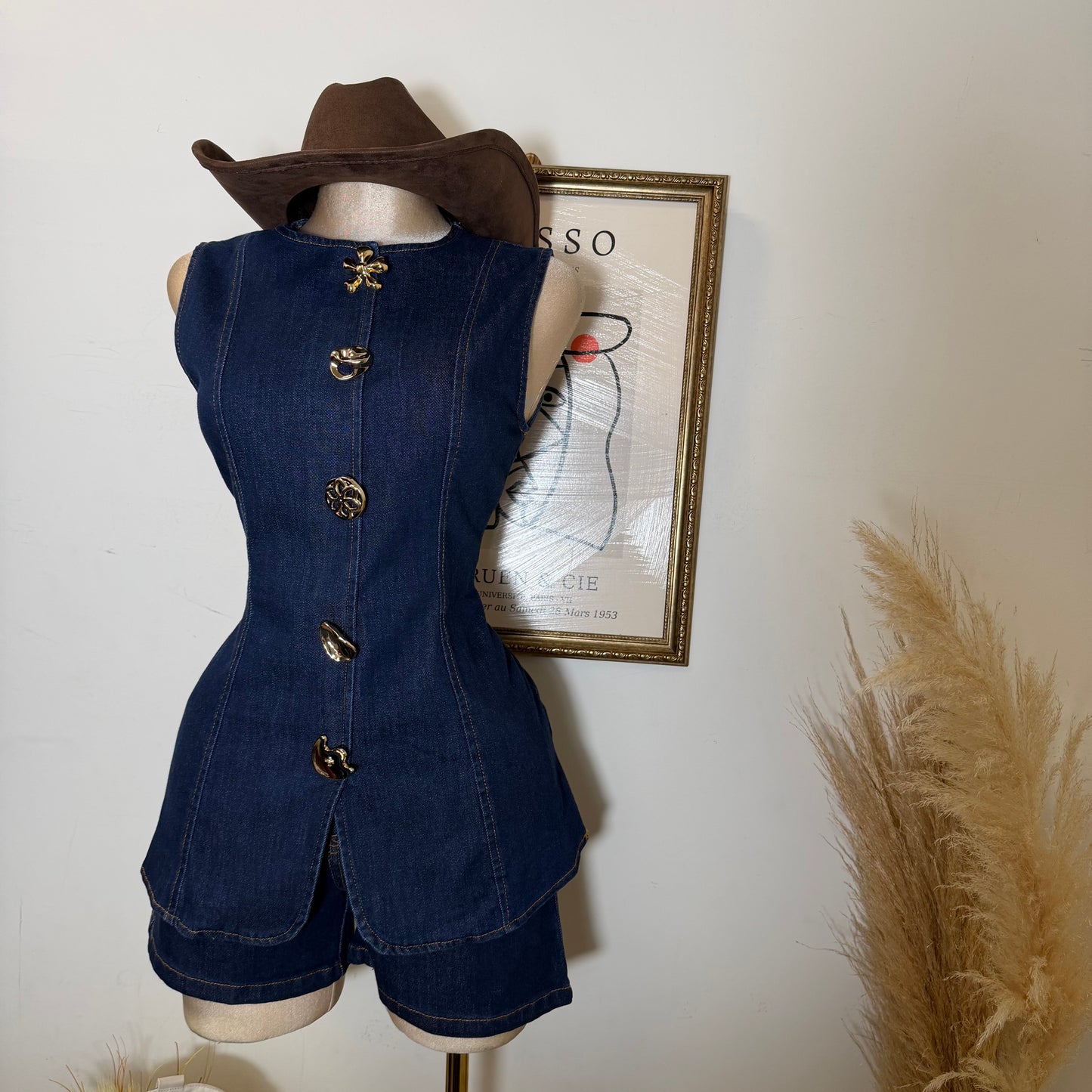 Diana Short Sleeve Denim Set-Blue
