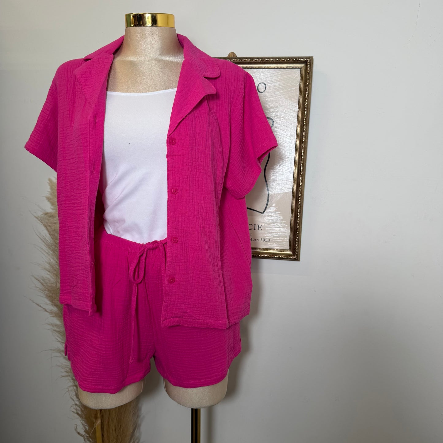 Short sleeve shirt & Short set-Fuchsia