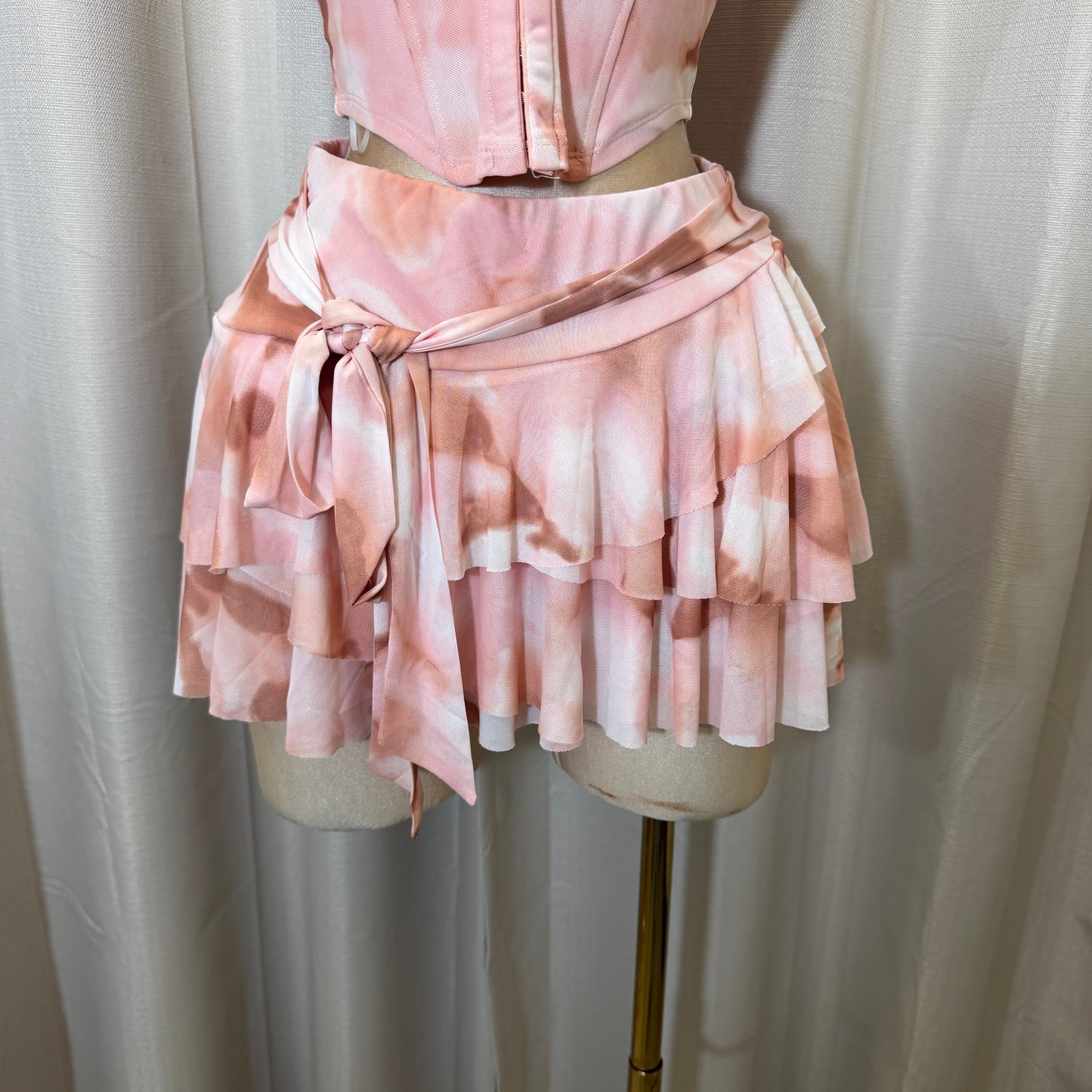 Halter Pink Corset Skirt Set-Baby Pink