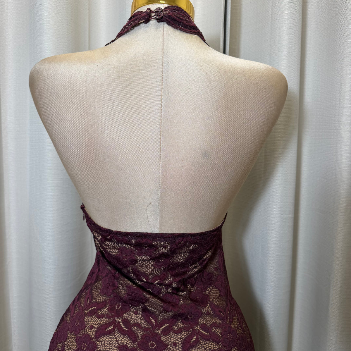 Floral Lace Halter Neck Backless Midi Dress-Eggplant/Plum/Burgundy