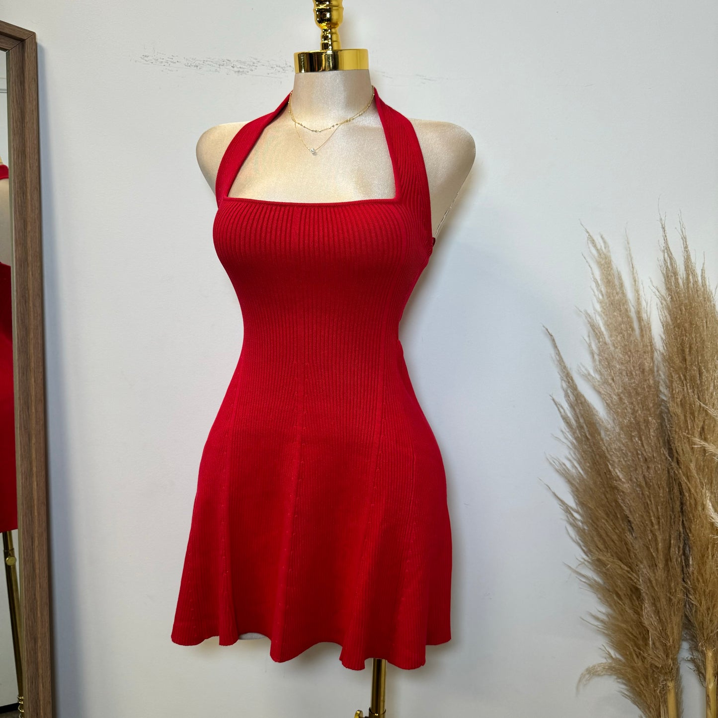 Amren Halter Sweater Dress -Red