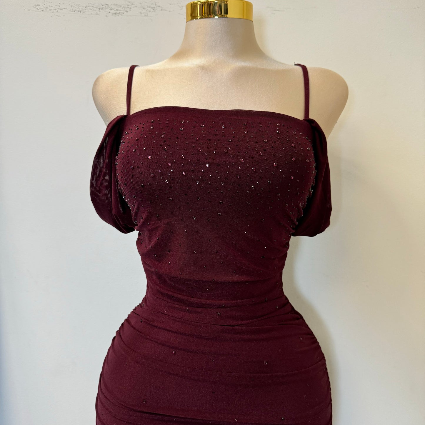 Baby Girls Rhinestone Midi Dress-Burgundy