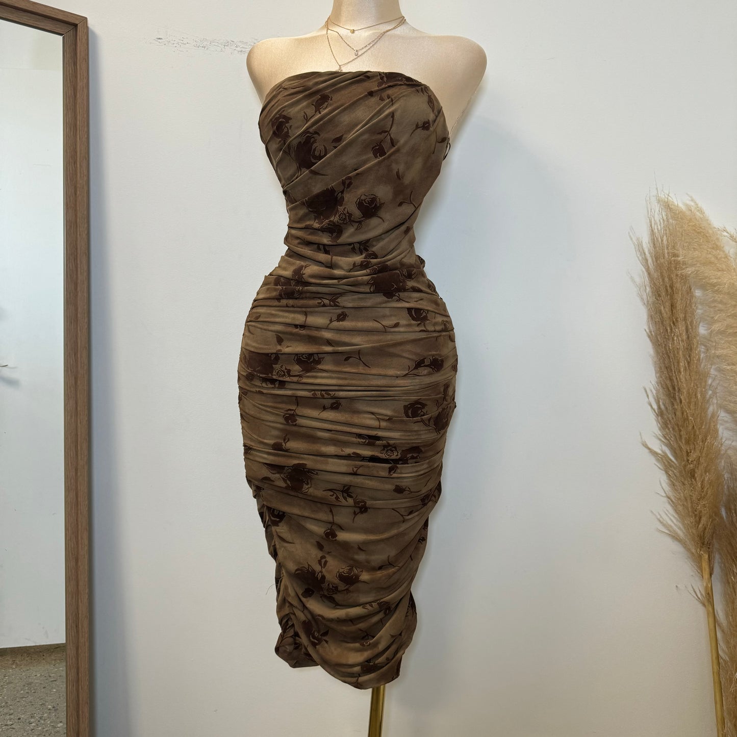 Kiora Strapless Dress-Brown