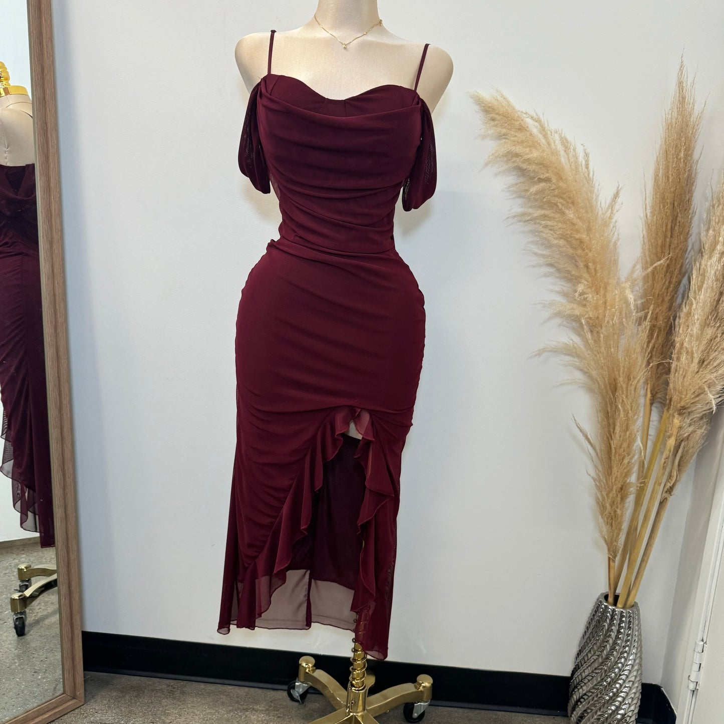 Zavala Mesh Dress-Burgundy