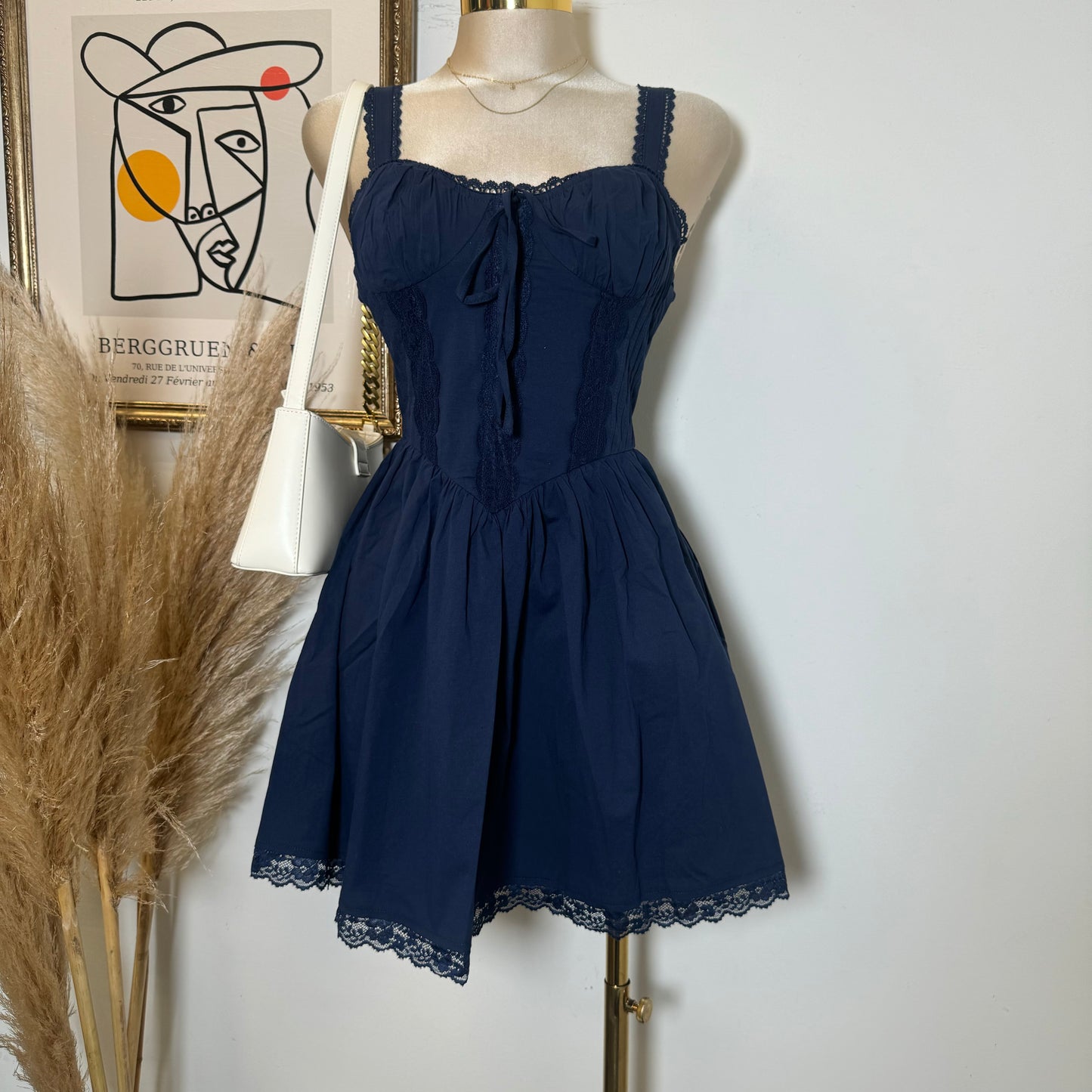 Picnic Corset Mini Dress-Navy