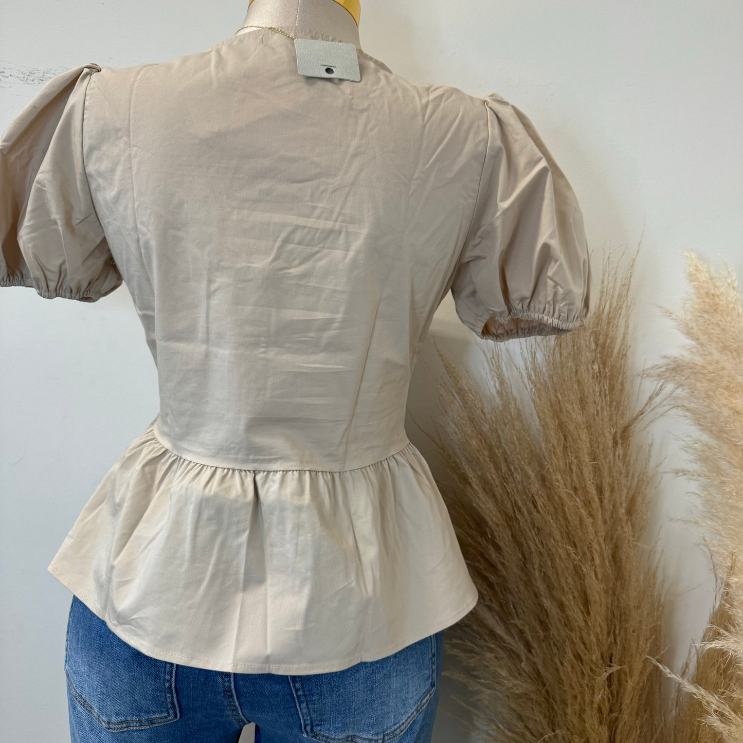Bow Bubble Top-Taupe