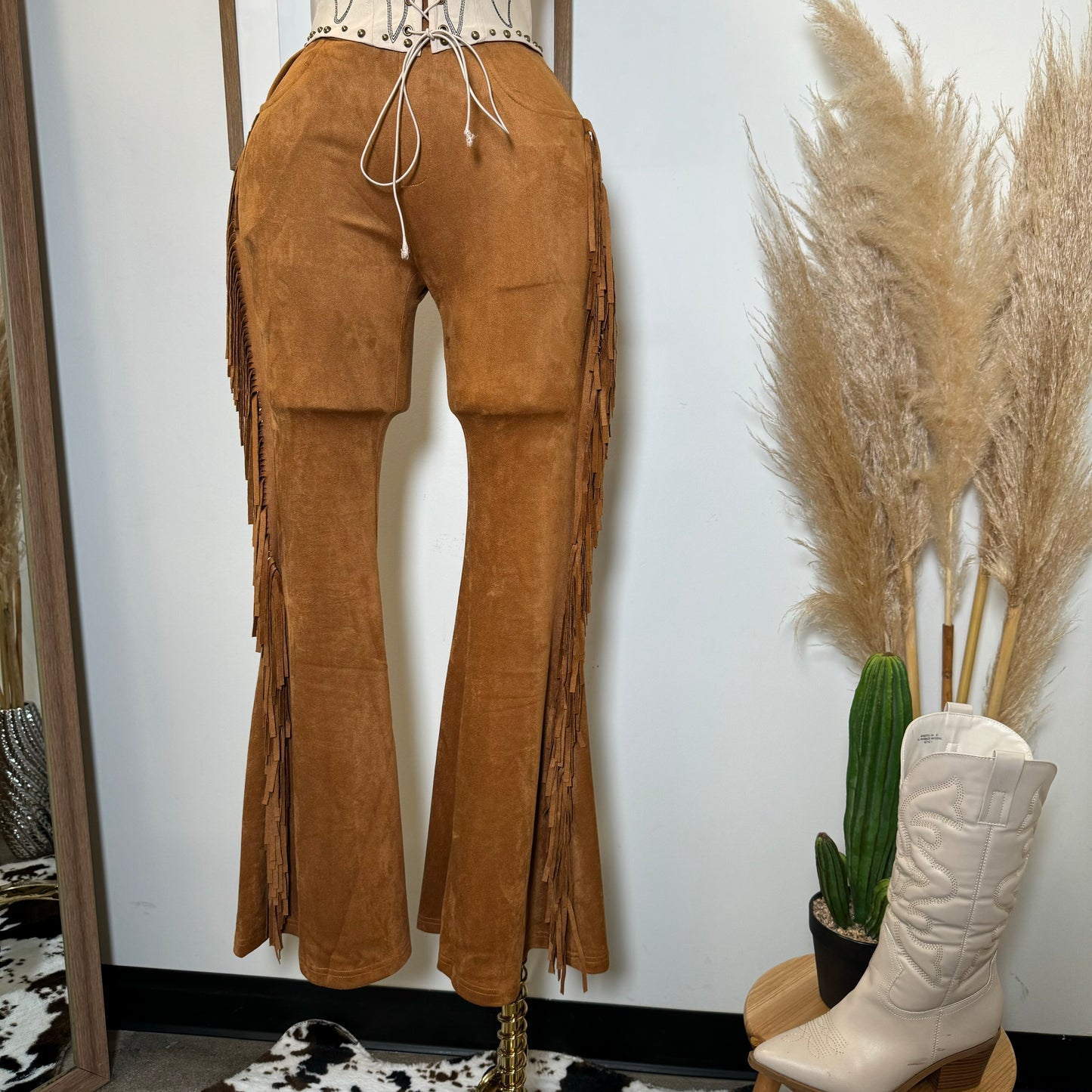 Lo Tienes Todo Fringe Pants-Camel