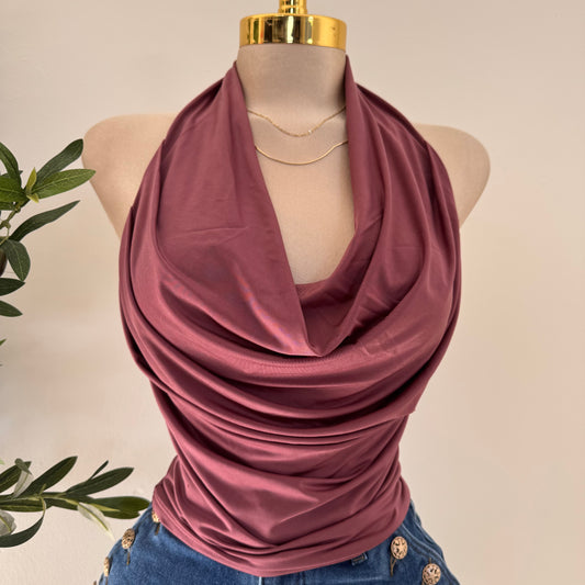 Halter Cowl Top-Mauve
