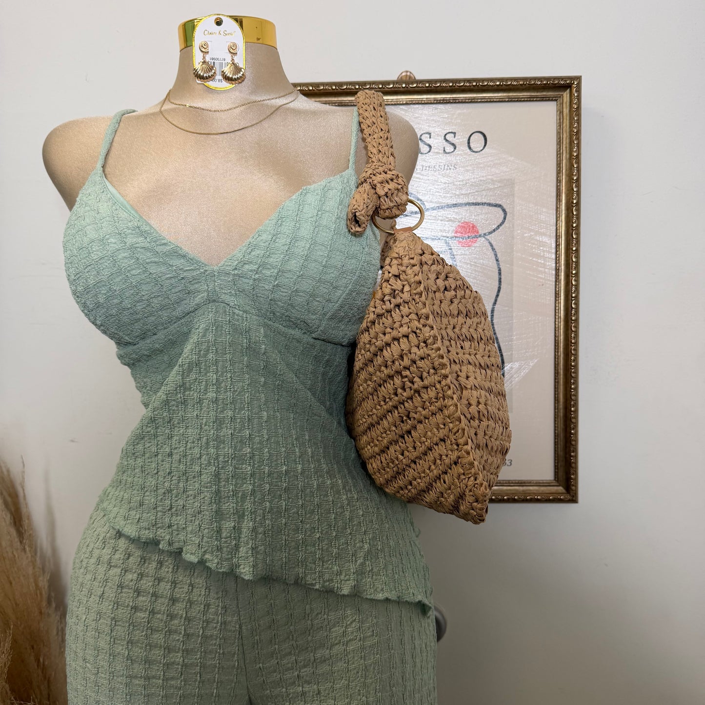 Merrow Asymmetric Hem Top and Pant Set-Sage