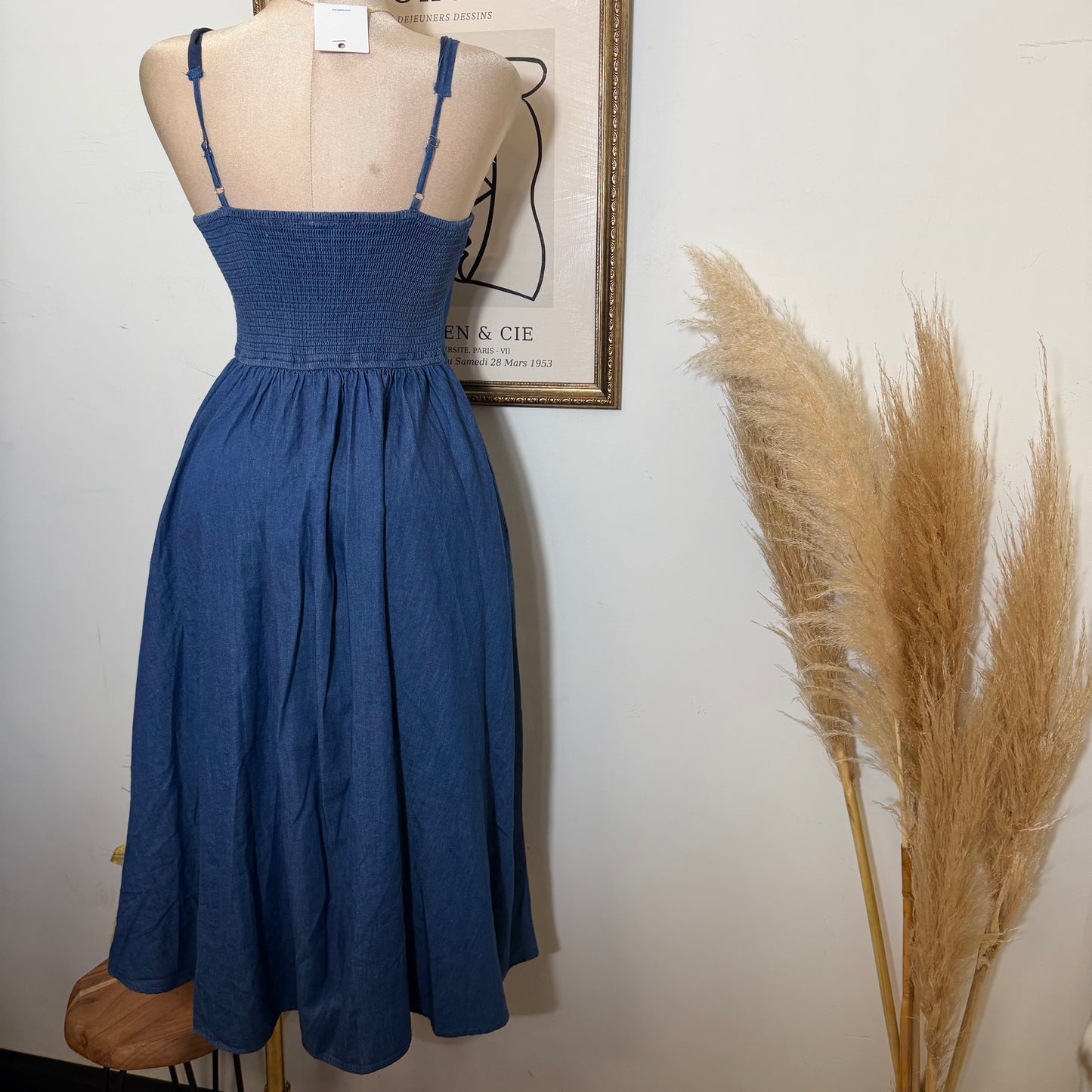PL-Lace up Midi Dress-Blue