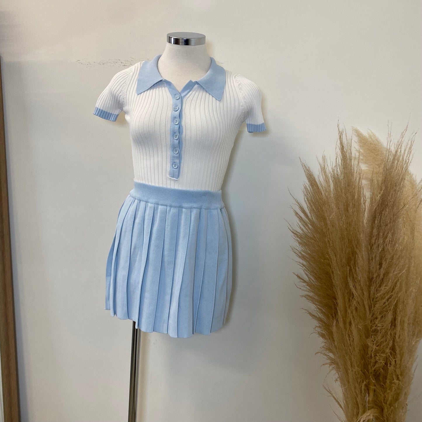 Tennis Collar skirt set-baby Blue