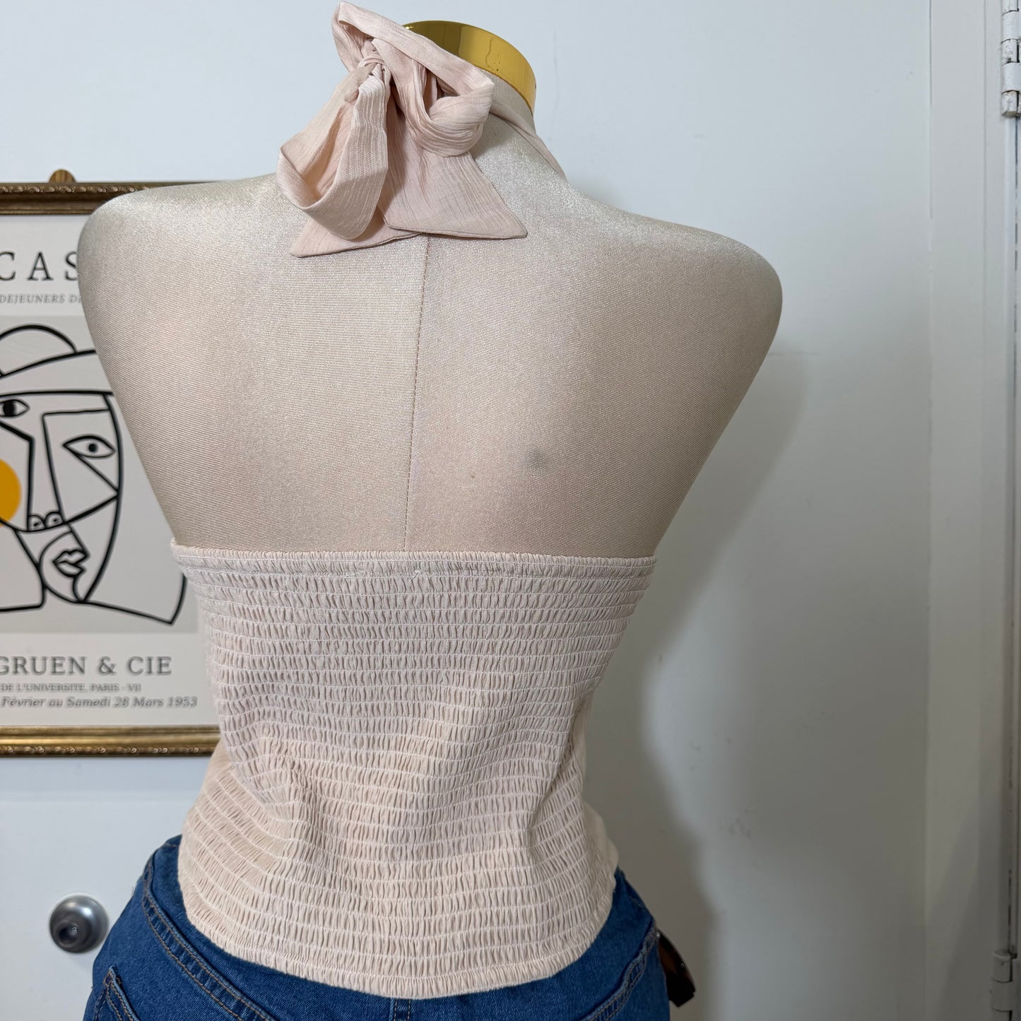Halter Neck Crop Top-Beige