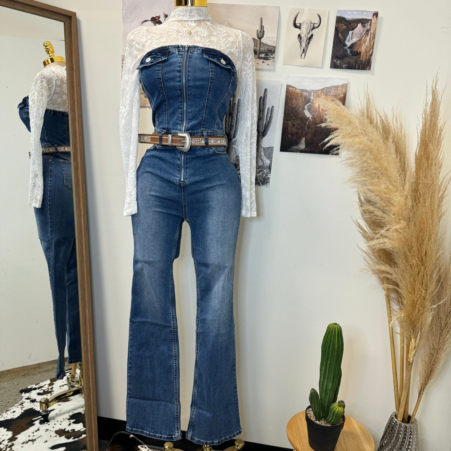 Rodeo Strapless Denim Jumpsuit-Blue
