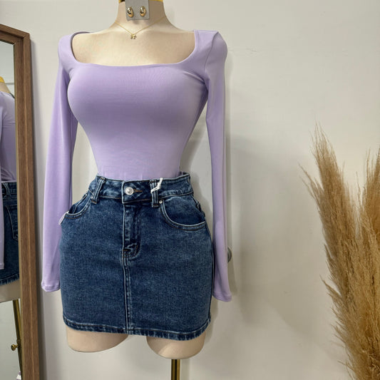 Snow Wash Mini Skirt-Blue