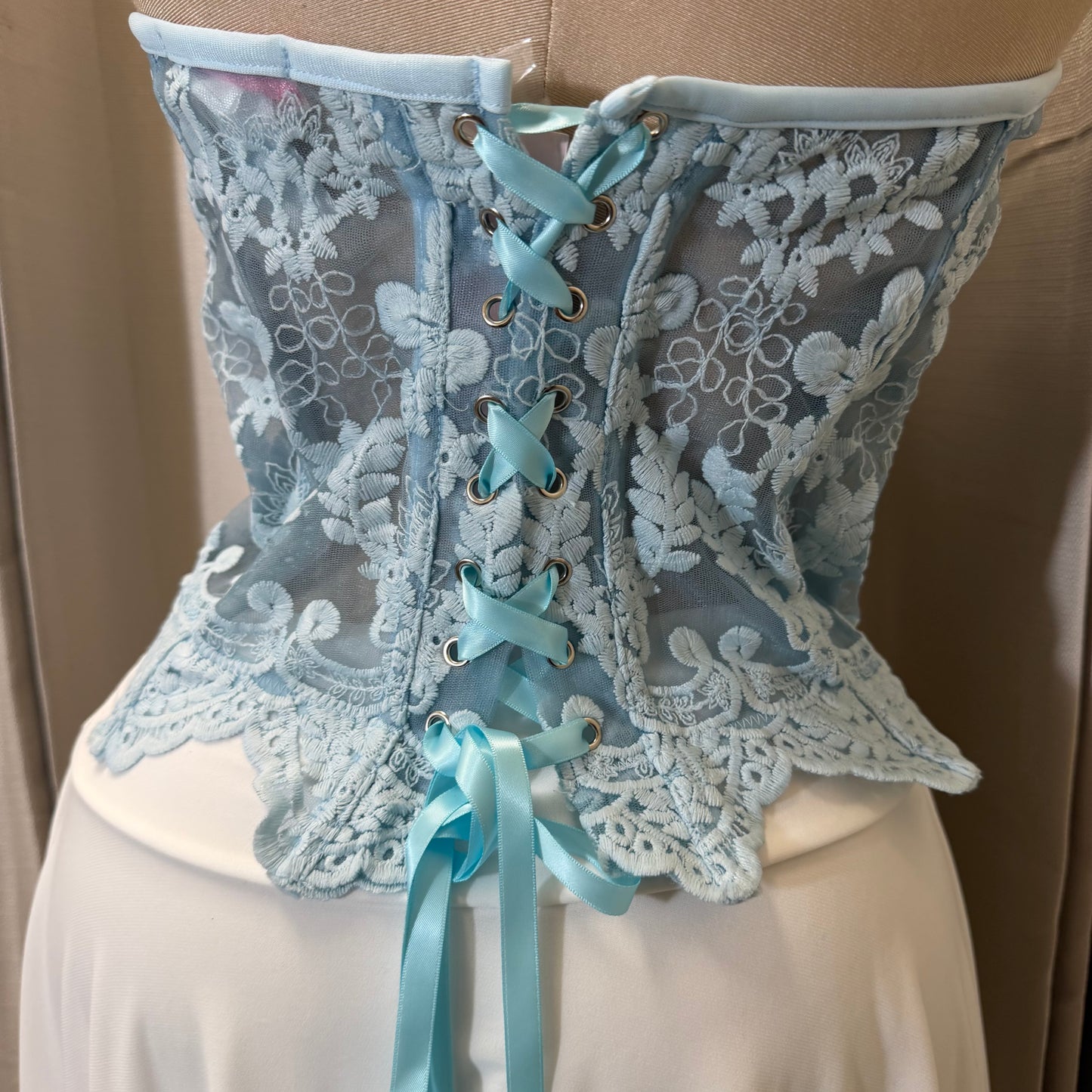 Still sequin lace corset-Baby blue