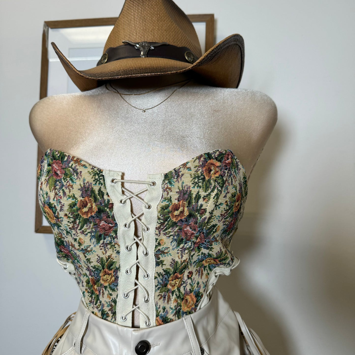 Rose Tie Side Bustier Corset-Floral Print