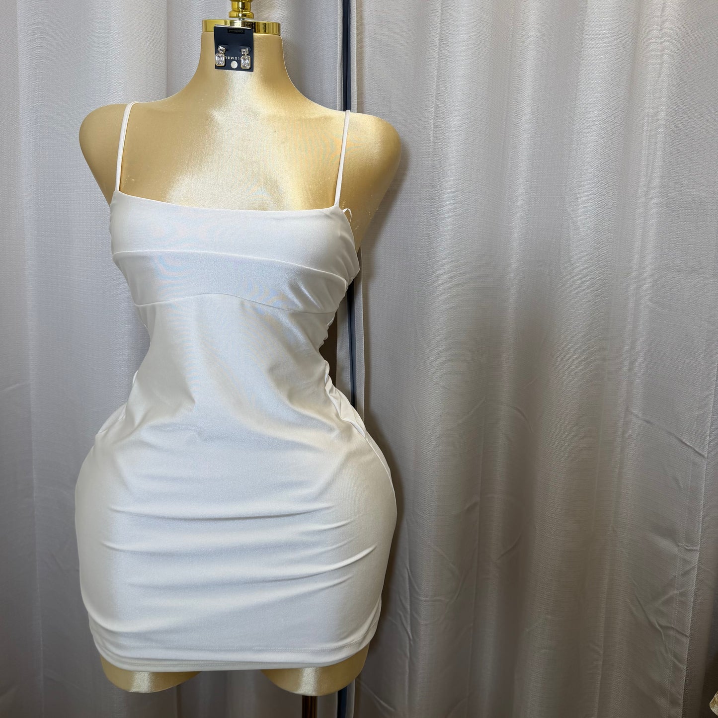 Knit Shakira Spaghetti Straps dress-Ivory/white