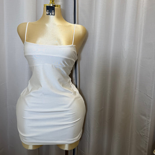 Knit Shakira Spaghetti Straps dress-Ivory/white