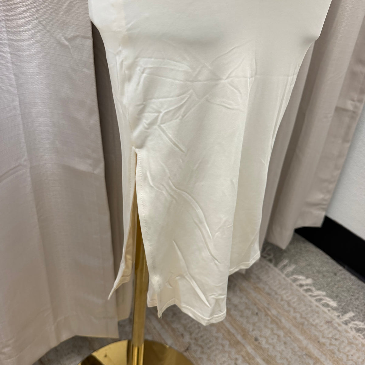 Ring Detail Ruched Midi Dress-Cream/White