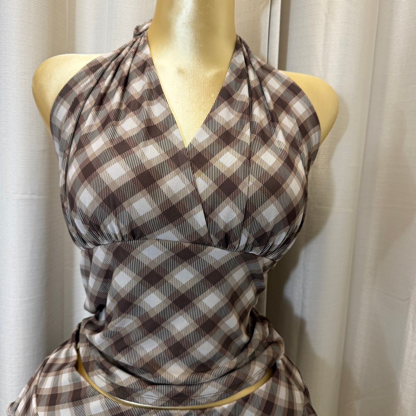 PL-Halter top Flare Skirt Set-Brown/Beige