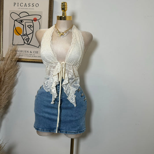 Lace Halter Top-White