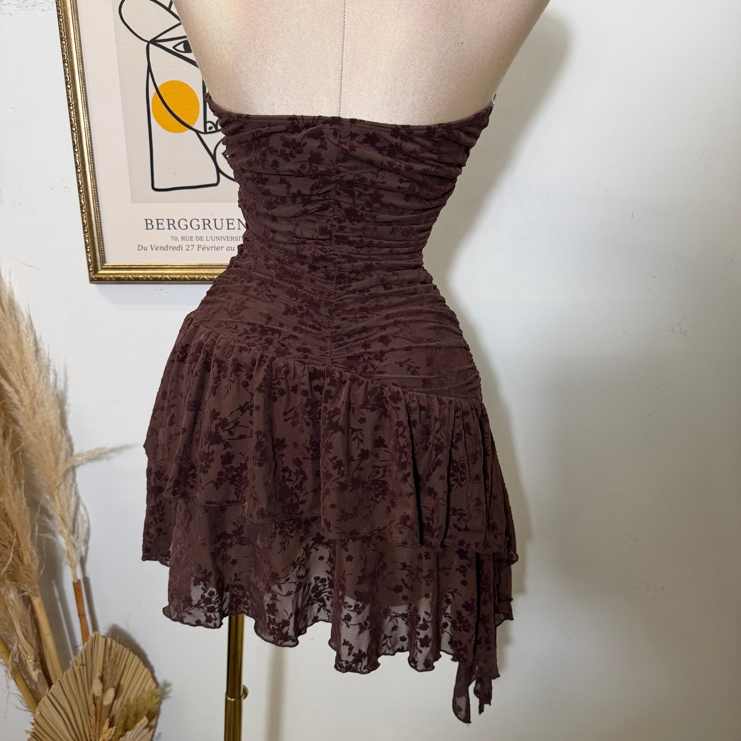 Halter Flower Print Dress-Brown