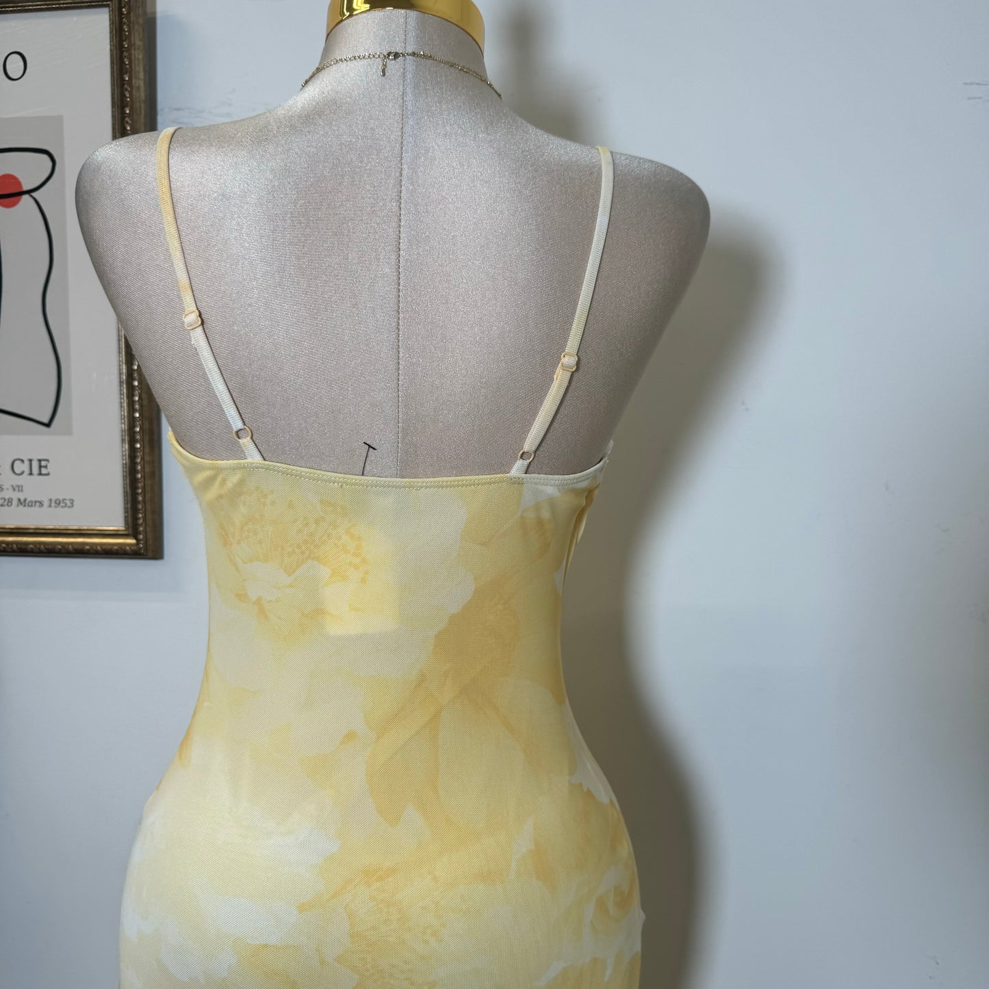 Solecito Open Slit Dress-Yellow
