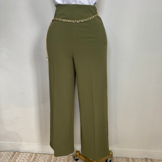 Dressy Pant with Chain- Olive