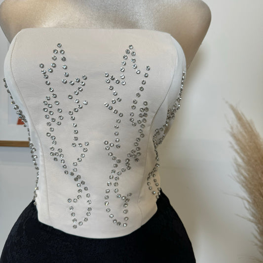 La nena Rhinestone  Western Corset-Cream