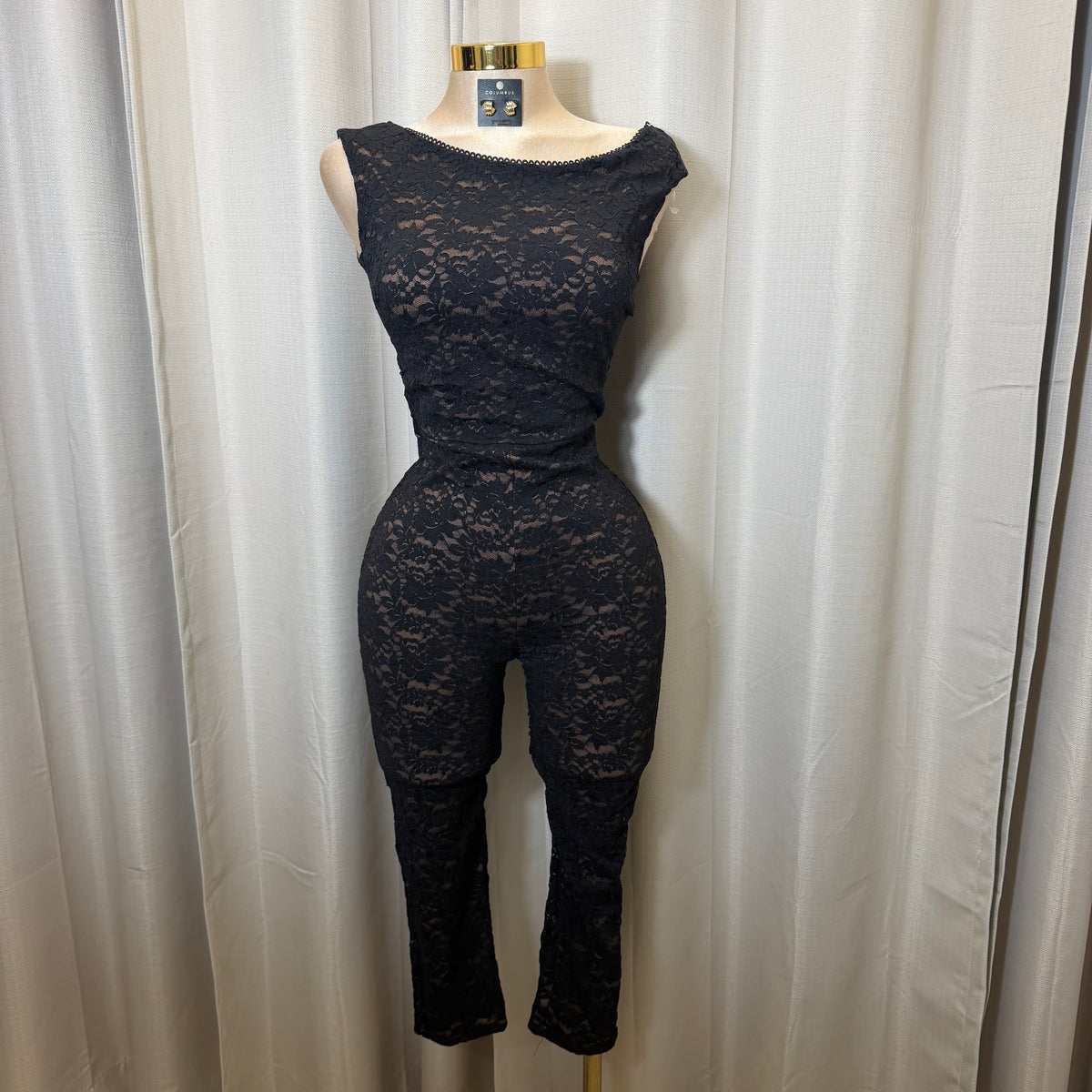 Asymmetrical Floral Lace Capri Jumpsuit-Black