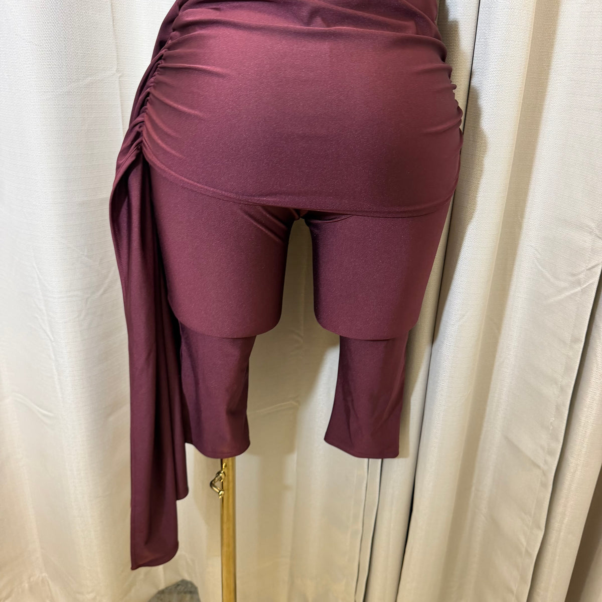Mock Neck Capri Jumpsuit-Burgundy