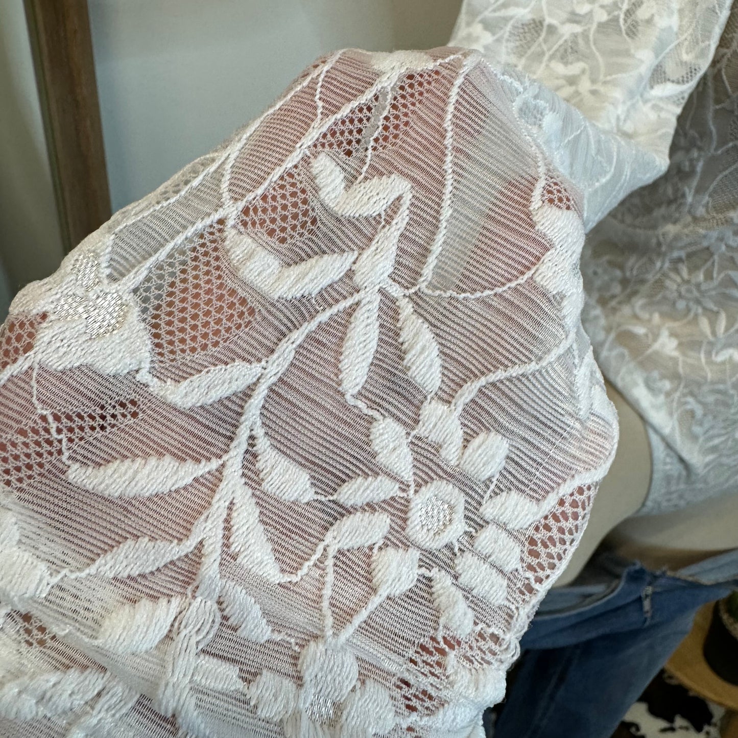 Flower Lace Bodysuit-White