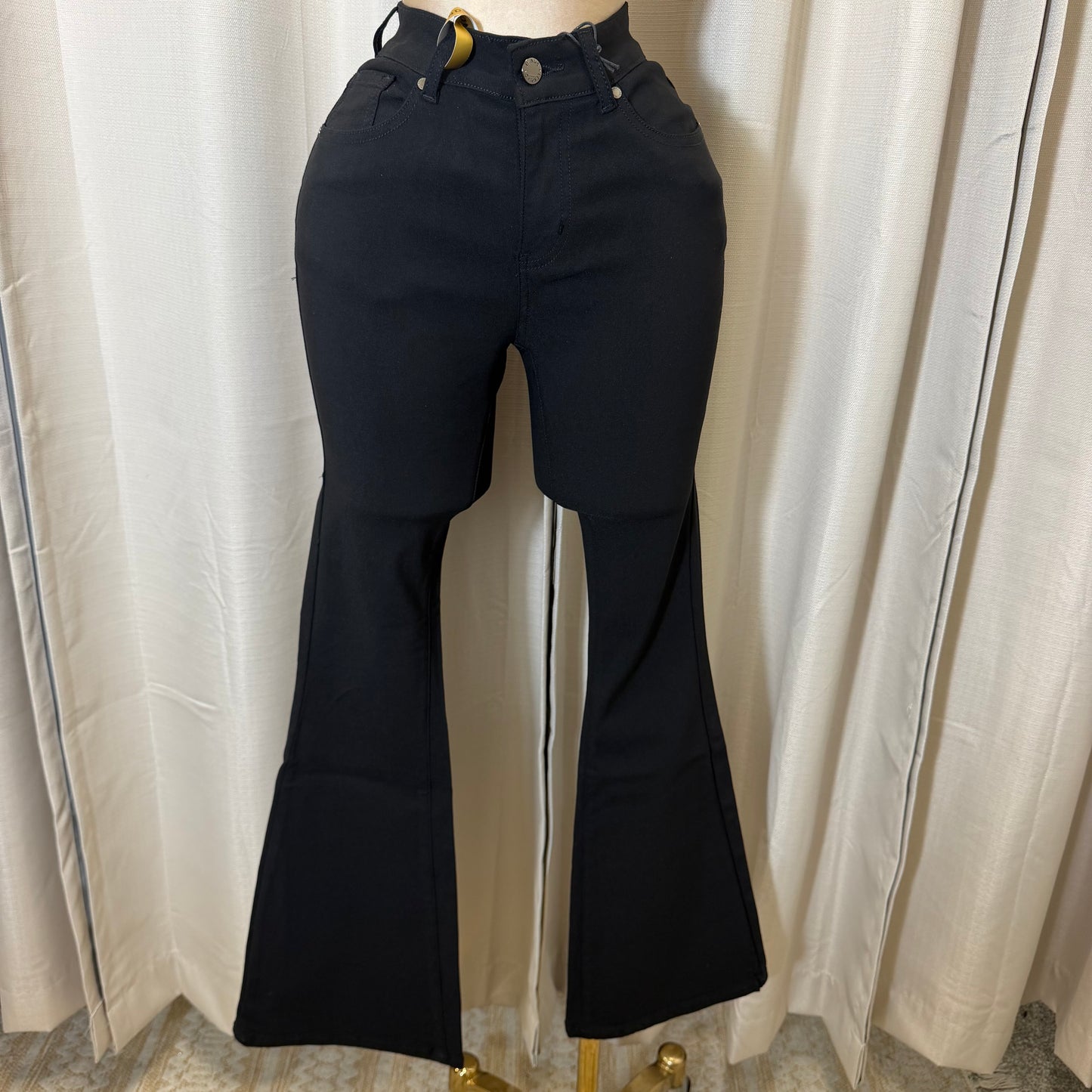 Flare stretchy High waisted pants- Black