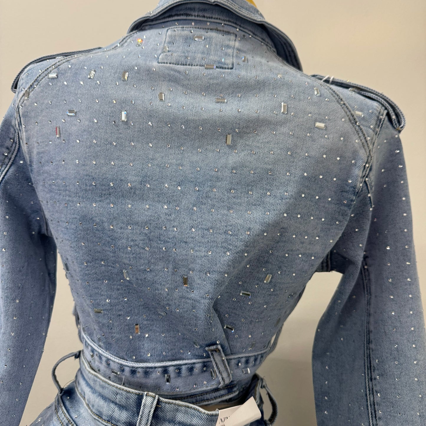 Ximena Rhinestone Denim Jacket-LT Blue