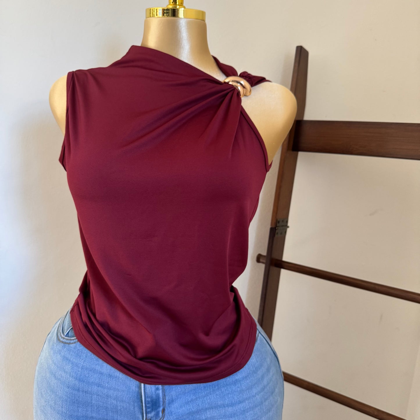 Plus size Top With Gold Detail -Burgundy