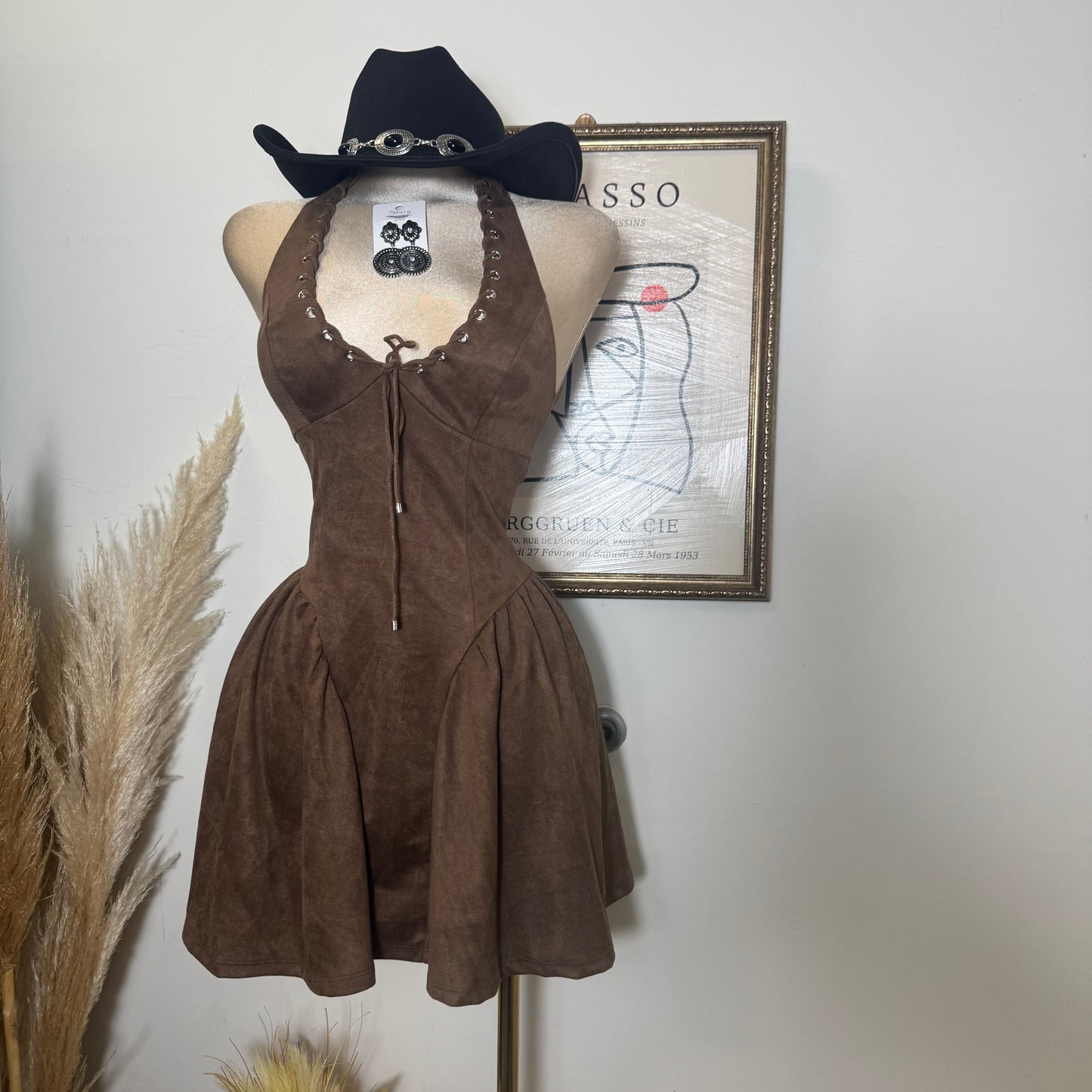 Suede Halter Dress-Chocolate