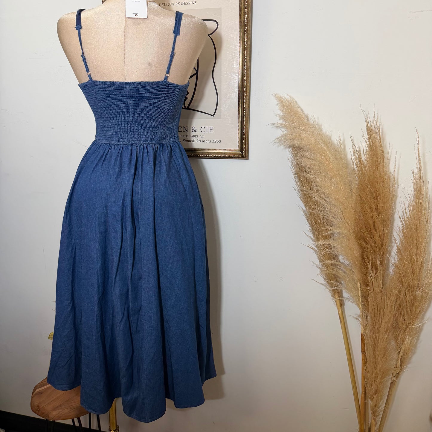 PL-Lace up Midi Dress-Blue