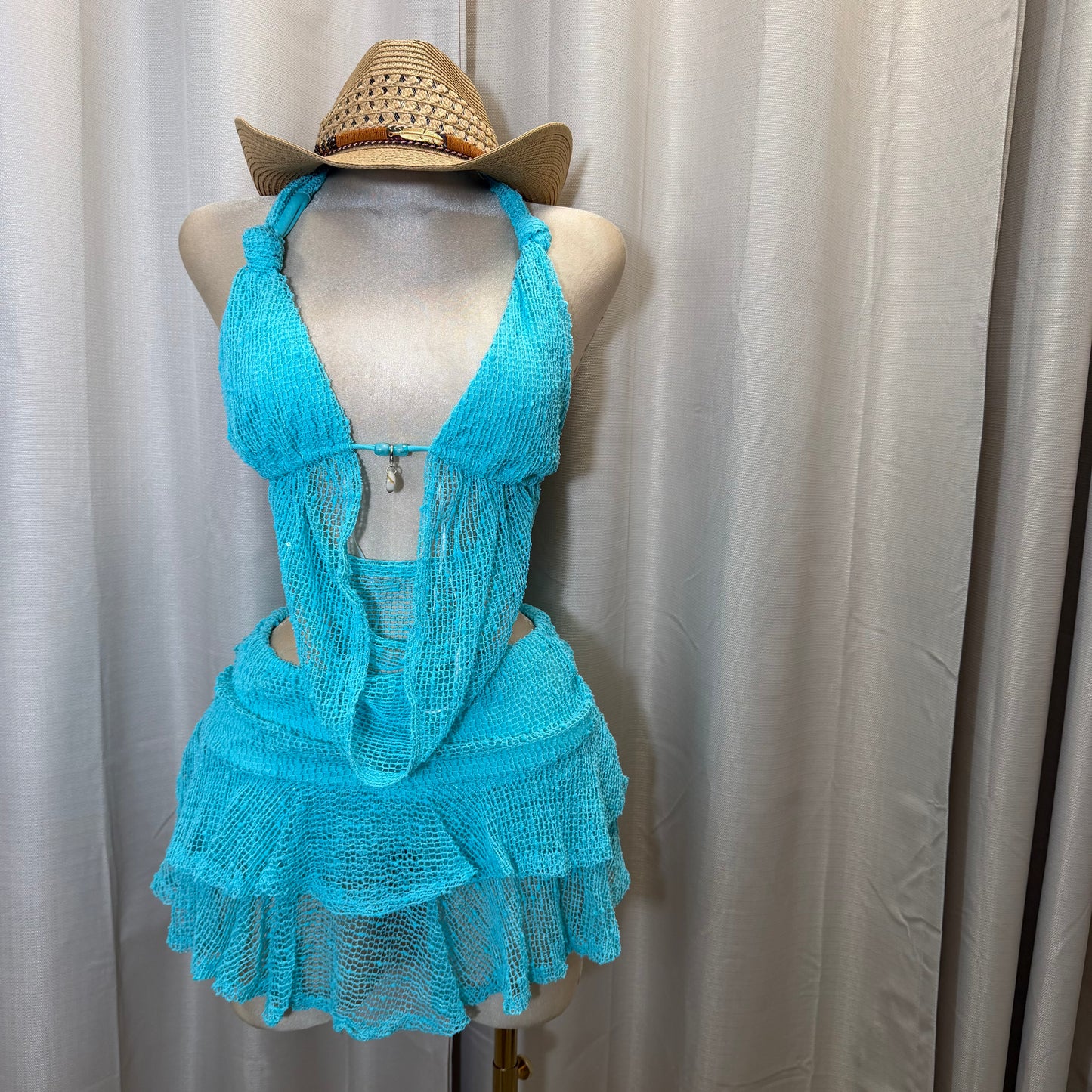 G halter Top and mini skirt-Turquoise