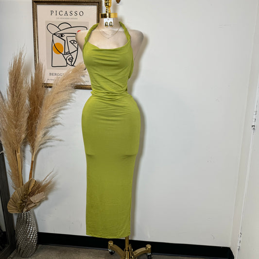 Braided Halter Dress-Green