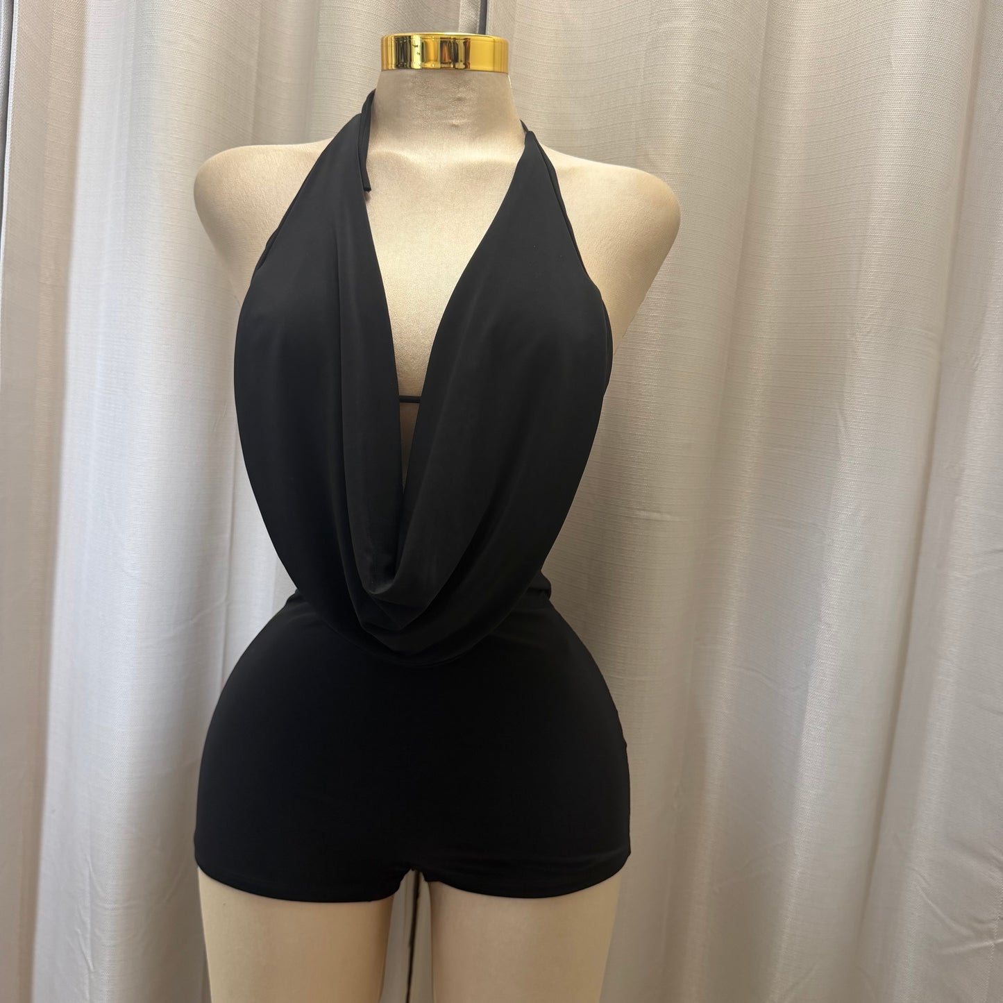Sleeveless halter cowl Neck Romper-Black
